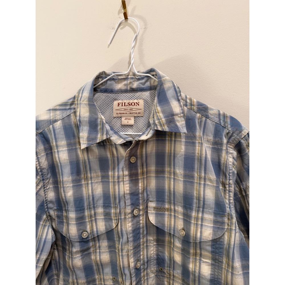 Small Filson Men's Twin Lakes Sport Shirt Blue/White/Moss Plaid